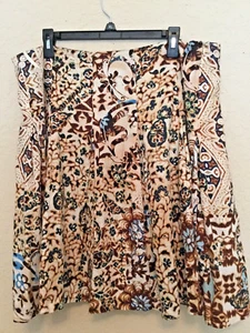 Isabel and Nina Women's Skirt Beige Blue Brown Floral 16 Pleated Linen Blend R - Picture 1 of 4