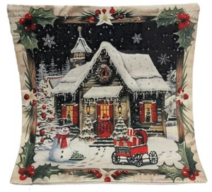 Christmas House Winter Snowman Christmas Throw Pillow Cover Holiday Home Decor - Picture 1 of 4