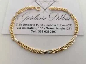 SOLID 18K YELLOW WHITE GOLD 7.5" BRACELET BIG TIGER EYE INFINITY ALTERNATE 4/5mm - Picture 1 of 9