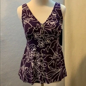 Plum/White Swim Tankini Top -  Size Medium - Picture 1 of 12