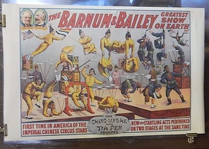 Póster reimpreso de Barnum & Bailey década de 1960 SS 23x36 Ching Long He & Tia Pen Tropas - Imagen 1 de 4