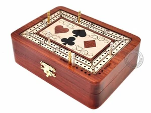 - 2 Track - Wooden Cribbage Board/Box - Inlaid in Bloodwood/Maple Wood - Stor... - Picture 1 of 4
