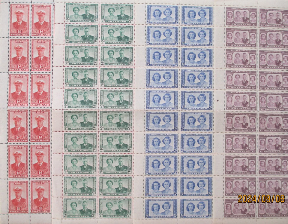 SWAZILAND - 1947 ROYAL VISIT - SG42-45 COMPLETE SHEETS SET ~ MNH - Image 1 of 4