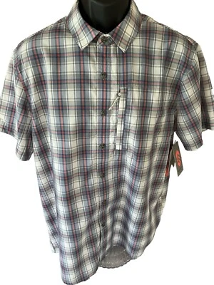 Free Country Excursion Shirt Men's Large Button Up SS Red Gray White Plaid NWT - Image 1 of 4