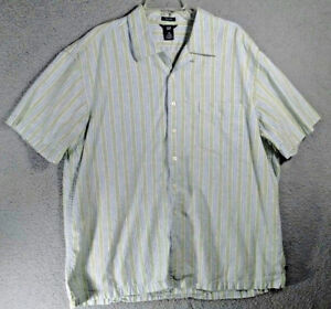 Gap Mens Shirt Relaxed Green/Blue Stripe Button Down Sh Sleeve Linen/Cotton XXL