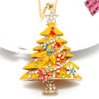 New Fashion Women Yellow Enamel Cute Christmas Tree Crystal Sweater Necklace