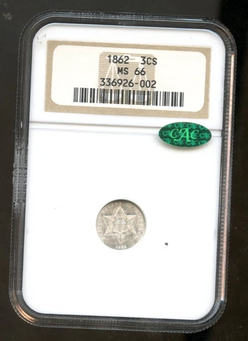1862 3c Three Cent Silver Coin NGC & CAC MS 66 Cover