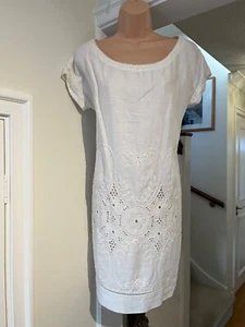 120% LINO pure linen cream shift dress UK10- 12 Vvgc - Picture 1 of 4
