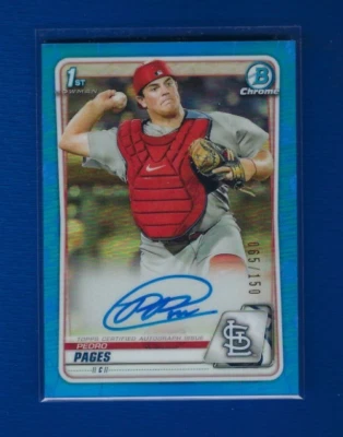 Pedro Pages 2020 Bowman Chrome Blue Refractor MLB Rookie Signature AUTO SP /150 - Image 1 of 2