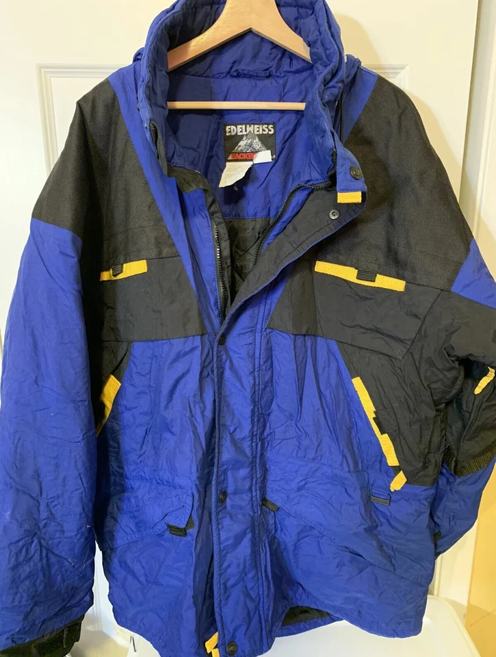 Chaqueta De Colección Años 90 Azul Para Hombre Talla XL Esquí Snowboard EDELWEISS BackBowl Stowaway Con Capucha Foto 1 de 4