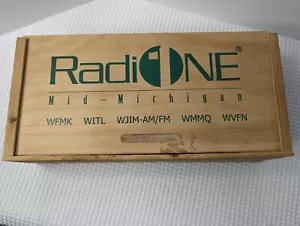 Wooden Advertising Sliding Lid Box Vintage Mid-Michigan Radio Stations RadiOne - Picture 1 of 11