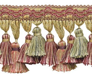 Cherry Beige Green 3.75" Tassel Fringe Trim Berry Parch [By The Yard] - Picture 1 of 2