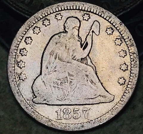 1857 Seated Liberty Quarter 25C Ungraded 90% Silver US Coin CC18540 Cover