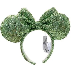 DisneyParks Verde Minnie Mouse Arco Lentejuelas Orejas Mickey Diadema Orejas - Imagen 1 de 5