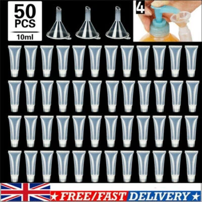50x 10ml Empty Tubes Lip Gloss Balm Sunscreen Cream Clear Cosmetic Containers - Image 1 of 4