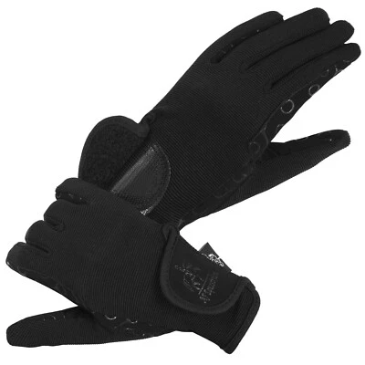 AFE Guantes de Caballo Ecuestre DAMA Cuero Sintético Algodón Estampado de Palma Negro