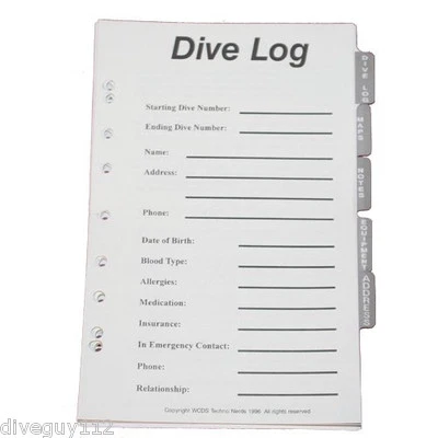 Log Book Binder Replacement Pages Full Set Scuba Diving Dive Pages B300 - Image 1 of 4