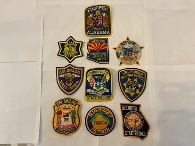 Parches de aplicación de la ley estatal todos diferentes juego de 10 piezas. Todo nuevo.Tamaño completo Foto 1 de 4