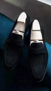 Handgefertigte schwarze Wildlederschuhe, elegante Herren-Mokassinschuhe Herren, Leder-Slipper - Bild 1 von 4