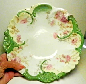 Antike Weimarer 10" geprägte Schale rosa MAMAS - grüne Schriftrollen - Goldakzente - Germany - Bild 1 von 8