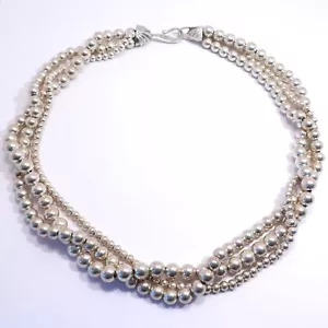 STERLINGSILBER DREISTRANG HALSKETTE KÜNSTLER SIGNIERT - Bild 1 von 6