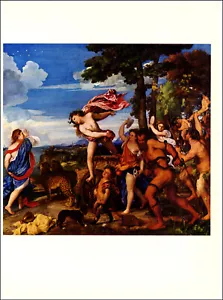 Impresión vintage 1978 Tiziano Baco y Ariadna 1520 bellas artes mujer guepardo - Imagen 1 de 3