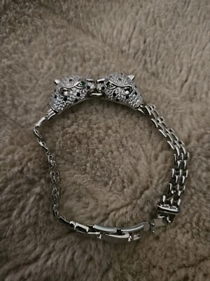 Armband Leopard Messing Silber Rhodiniert  Zirkonia 18 - 21 cm verstellbar - Bild 1 von 4