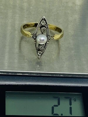 Jugendstil Schmuck Gold Ring 585 Diamanten Perle  - Bild 1 von 4