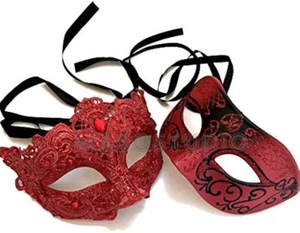 Red Lace Masquerade Ball Eye Mask Pair Christmas New Year Eve Costume Party prom - Picture 1 of 2