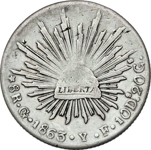 ► MEXICO • 1863 ☆ 8 REALES GUANAJUATO (YF) · SILVER • LIBERTAD ☆ KM#377.8 ☆D1311 - Bild 1 von 4
