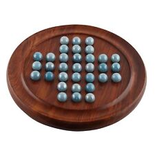 New Wooden Solitaire Board Game with Glass Marbles (Size - 9 inch, Brown) US
