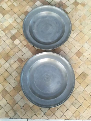 Paire de Plats en Étain Anciens XVIII / XIXème Art Populaire  - Photo 1/4