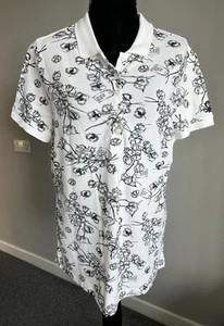United Colours Of Benetton Women’s Polo Shirt Ivory Floral Graphic Pattern XL - Picture 1 of 12