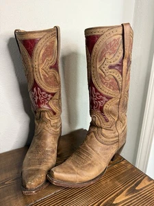 Lucchese Leila Westernstiefel Damen 9,5 B braun Nieten Snip Toe Cowboy Cowgirl - Bild 1 von 11