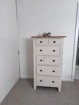 Chest of Drawers White Timber Tallboy 72cm W x 50cm D x 130cm H - Bild 1 von 4