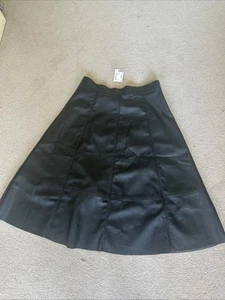 Women’s New With Tags H&M Black Faux Leather Midi Skirt Size 16 - Picture 1 of 6