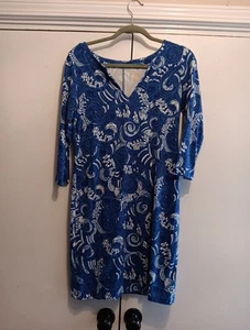 Lilly Pulitzer Sophiletta 3/4 Sleeve Dress UPF 50+ Blue Grotto So Offishal Sz M - Picture 1 of 11