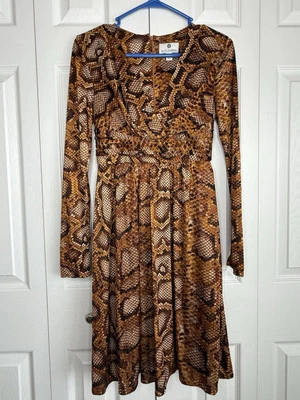 Altuzarra Dress Python Snakeskin Print V-Neck Plunge Long Sleeve Boardroom Sz 4 - Image 1 of 4