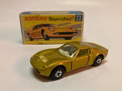 RARE MATCHBOX SUPERFAST # 33 LAMBORGHINI MIURA GOLD RED BASE VN MIB - Image 1 of 4