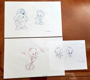 FRED BODE Tweety Vogel original signiert Konvolut 3 Zeichnungen/Skizzen - Bild 1 von 4