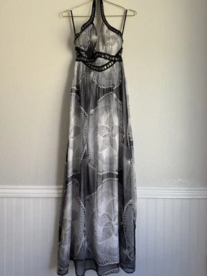 BEBE Womens Halter Silk Maxi Dress Black Witchy Whimsigoth Dark Fairy Y2k XS - Image 1 of 4