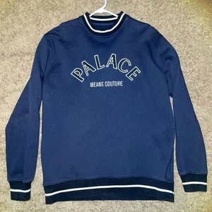 Palace Skateboards Blue Striped Crew Neck Sweater Size L 'Means Couture' - Picture 1 of 6