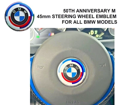 50th Anniversary M BMW Steering Wheel Emblem 45mm BMW 1 3 5 6 7 X5 8 36131181082 - Image 1 of 4