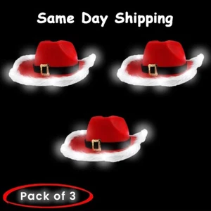 LED Flashing Christmas Hat Wide Brim Cowboy Hat Santa Claus Jazz Felt- Pack of 3 - Picture 1 of 7