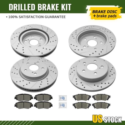 For Lexus ES250 ES300h ES350 Toyota Avalon Front Rear Drilled Rotors Ceramic Pad - Image 1 of 4