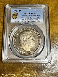 Germany 1927 D Hindenburg Karl Goetz 5 Mark Medal Weimar Republic PCGS SP64 - Picture 1 of 6