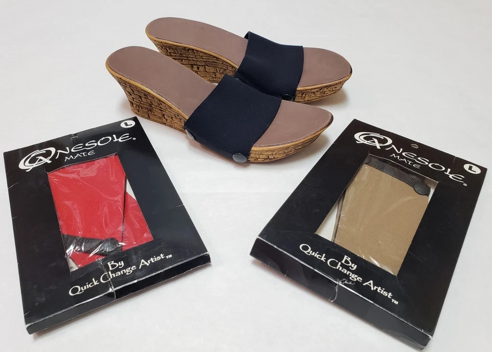 Sandalias de cuña OneSole para mujer suaves intercambiables negras rojas y caqui - talla 9 Foto 1 de 4