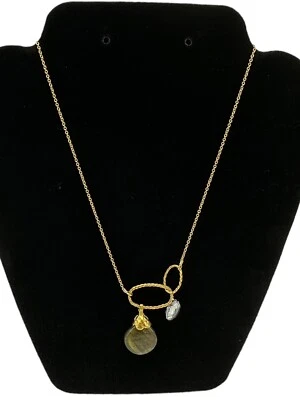 Collar Colgante ALEXIS BITTAR Piedra Labradorita y Cristal Oro Entrelazado Ovalado Foto 1 de 4