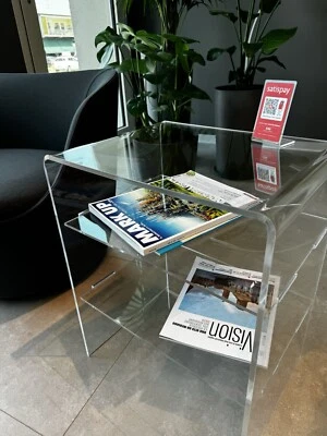 Tavolino Mobile Comodino Plexiglass Trasparente Doppio Ripiano Mensola 45x33x55H - Immagine 1 di 3