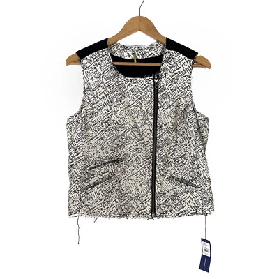 Chaleco Rebecca Minkoff Mujer Talla Mediana Negro Blanco Ryder Chaqueta Ponte Cremallera Foto 1 de 4